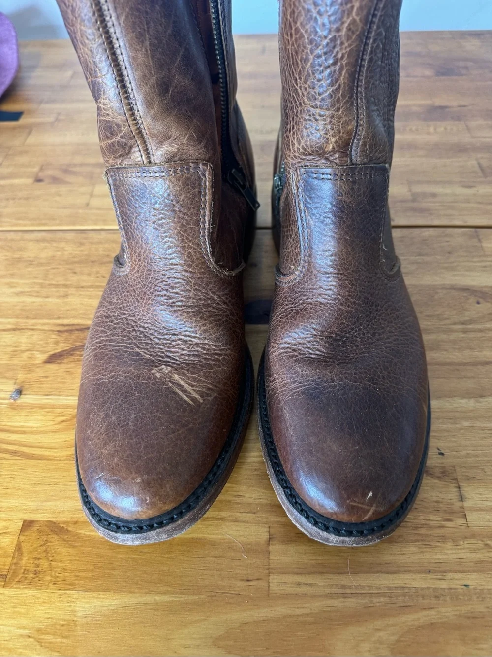 Vintage Shoe Company Jonathin Brown Leather Side Zip Boots Size 9